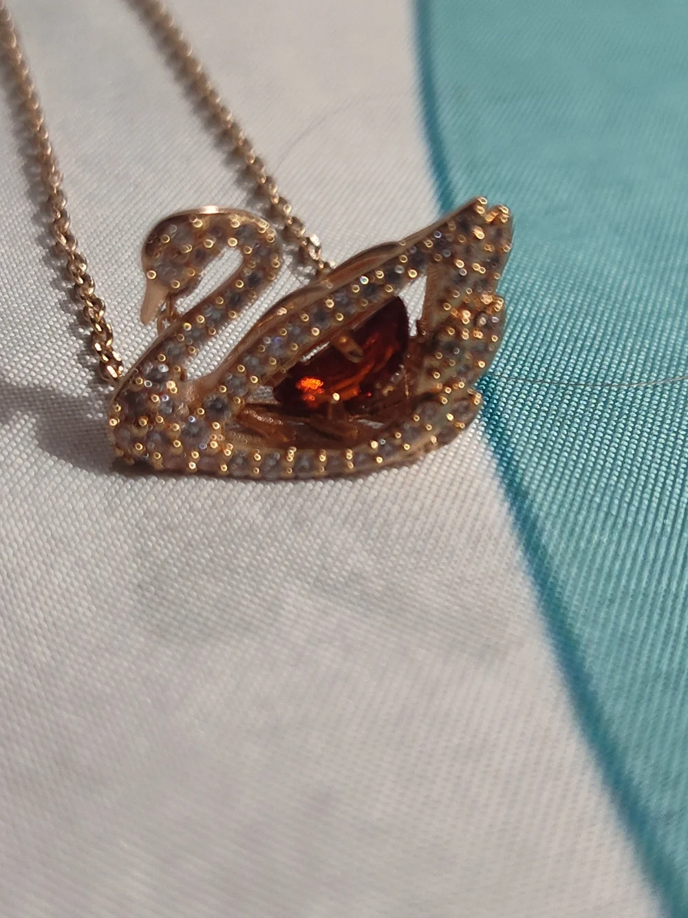 Swarovski Gold Swan Pendant Necklace with Pink Crystal